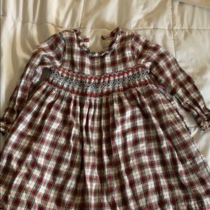 Mini Boden smocked plaid dress, size 6-7